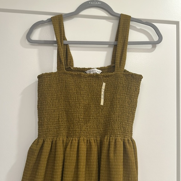 NWT Madewell Texture & Thread Sz M Smocked Sleeveless Dress Spiced‎ Olive Mini - Picture 11 of 14